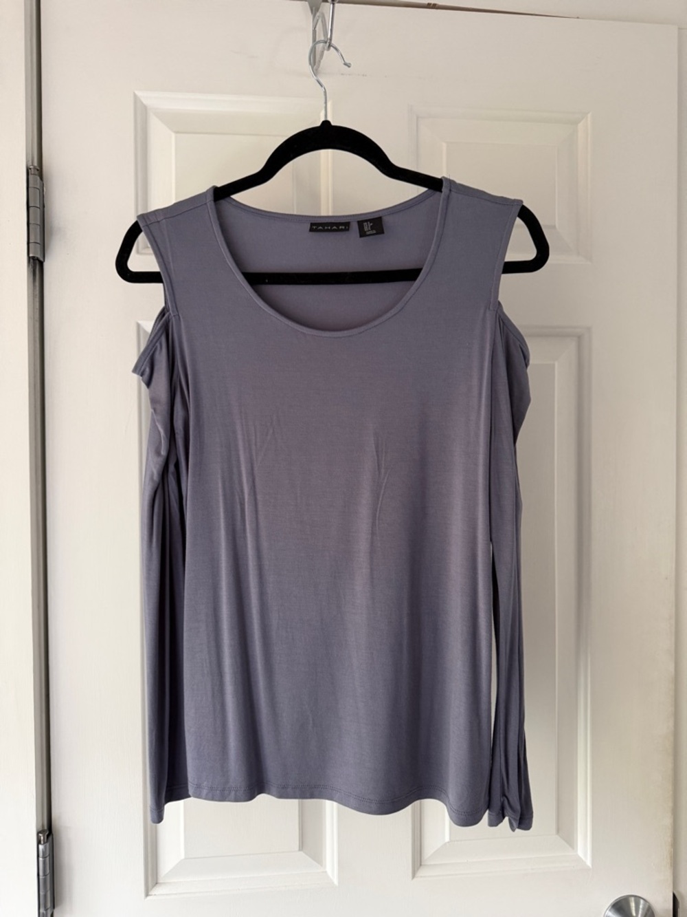 Tahari Lavender Gray Cold-Shoulder Long Sleeve Top